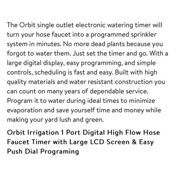 Orbit Pro Contractor Grade 1-Port Watering Timer for Lawn & Garden ''NEW'' - Picture 7 of 7